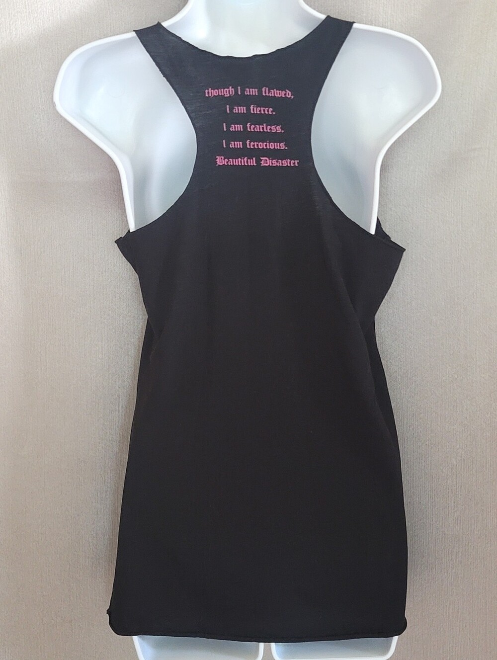 Black Tank Top with Pink Leopard Graphic "Beautiful Disaster" - Picture 3 of 4